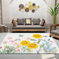 Frendorf | Französischer Landhaus Teppich in Weiß und Gelb Polyester Blumen- und Blättermuster Teppich Waschbar Rutschfeste Rückseite Bereichsteppich für Wohnzimmer