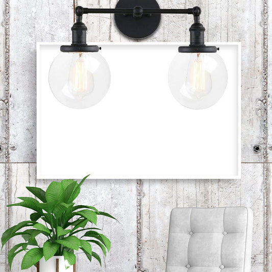Frendorf | Runde Wohnzimmer Wandleuchte Industriell Klarglas 2-Lampe Schwarz/Messing Wandlampe für das Arbeitszimmer
