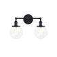 Frendorf | Runde Wohnzimmer Wandleuchte Industriell Klarglas 2-Lampe Schwarz/Messing Wandlampe für das Arbeitszimmer