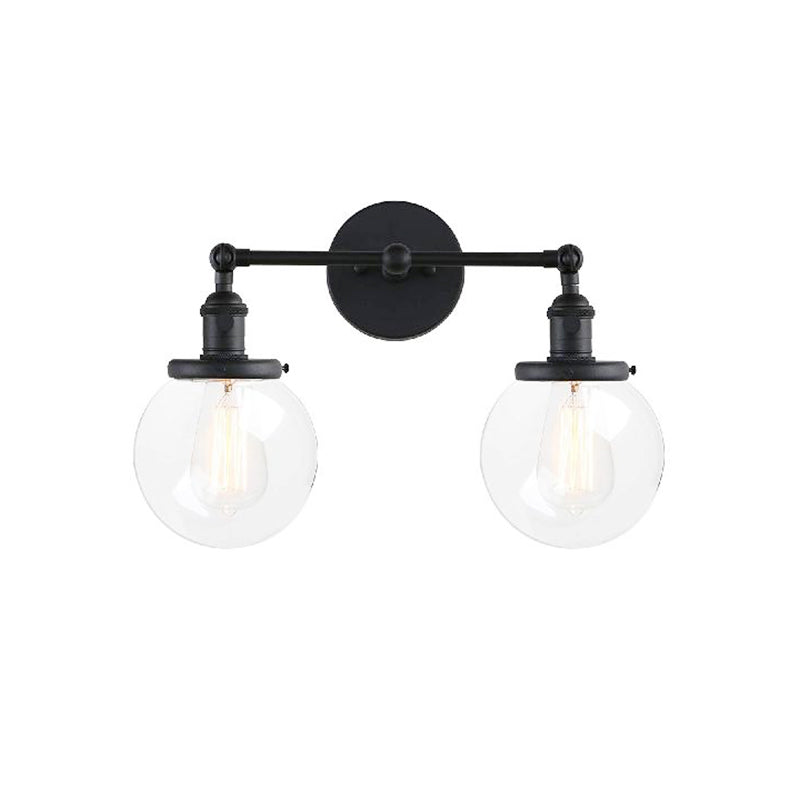 Frendorf | Runde Wohnzimmer Wandleuchte Industriell Klarglas 2-Lampe Schwarz/Messing Wandlampe für das Arbeitszimmer