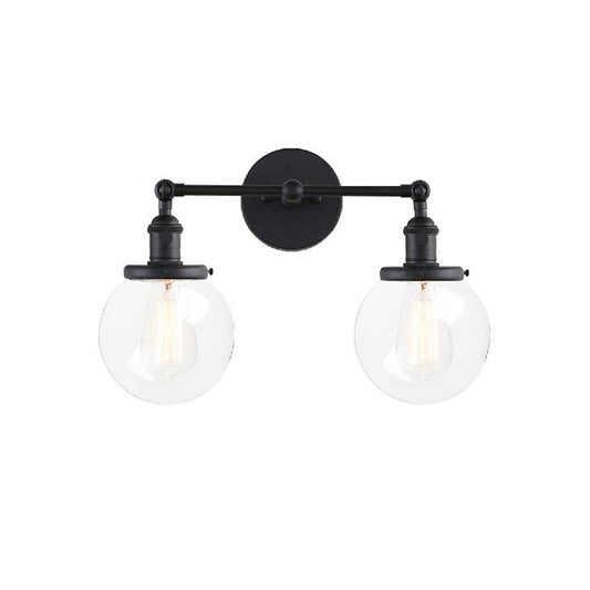 Frendorf | Runde Wohnzimmer Wandleuchte Industriell Klarglas 2-Lampe Schwarz/Messing Wandlampe für das Arbeitszimmer