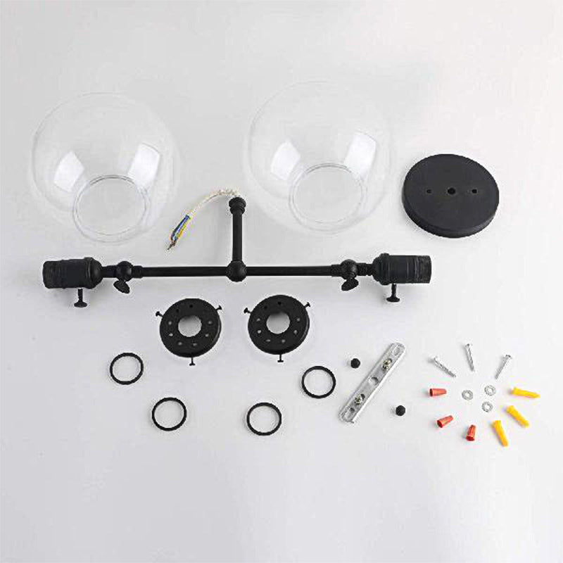 Frendorf | Runde Wohnzimmer Wandleuchte Industriell Klarglas 2-Lampe Schwarz/Messing Wandlampe für das Arbeitszimmer