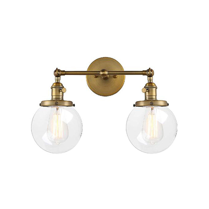 Frendorf | Runde Wohnzimmer Wandleuchte Industriell Klarglas 2-Lampe Schwarz/Messing Wandlampe für das Arbeitszimmer