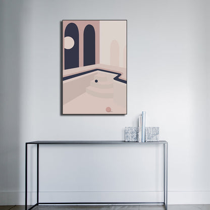 Frendorf | Ball und Patio Wandkunst für Schlafzimmer Architektur Leinwanddruck in Pink, Texturierte Oberfläche