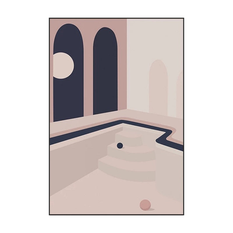 Frendorf | Ball und Patio Wandkunst für Schlafzimmer Architektur Leinwanddruck in Pink, Texturierte Oberfläche