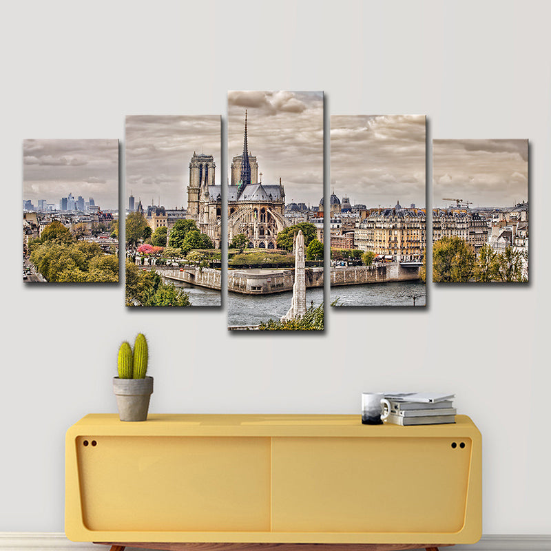 Frendorf | Moderne Landmark Canvas Print Groene Scenery von Notre-Dame De Paris Wandkunst, Mehrere Stücke