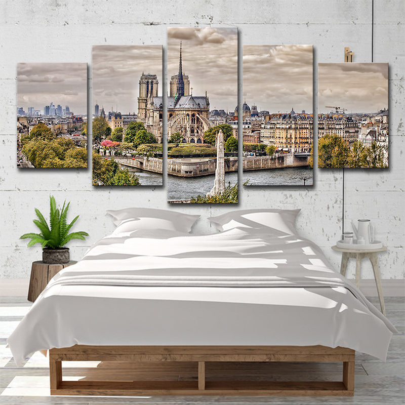 Frendorf | Moderne Landmark Canvas Print Groene Scenery von Notre-Dame De Paris Wandkunst, Mehrere Stücke