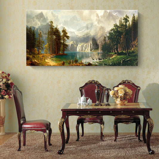 Frendorf | Braun Wunderland Malerei Wasserfall und Berge Landschaft Moderne Strukturierte Wandkunst