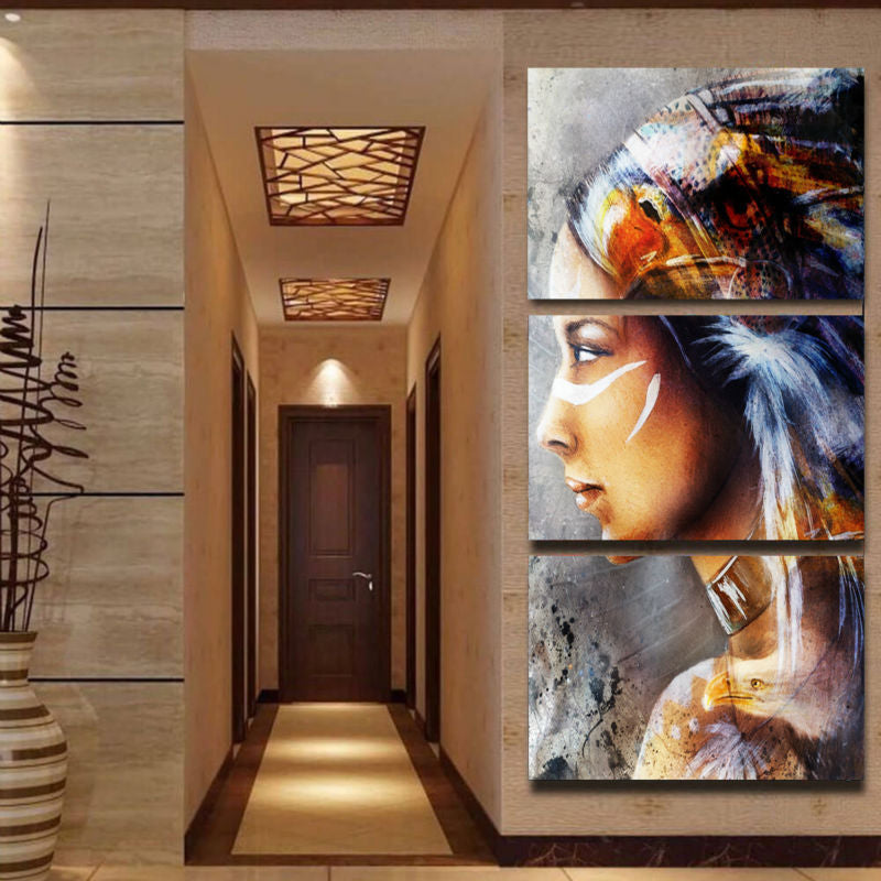 Frendorf | Indiase Meisje Zijkant Gezicht Schilderij Bruin Modernistische Canvas Muurkunst voor Hotel Gang