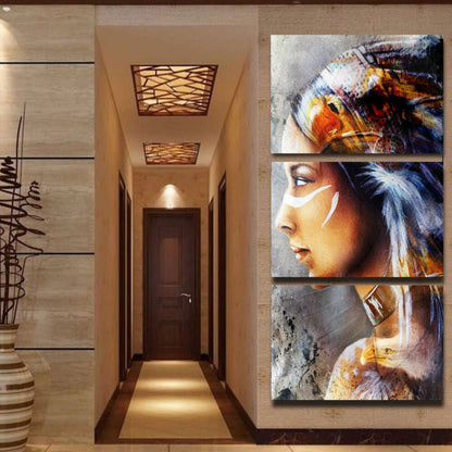 Frendorf | Indiase Meisje Zijkant Gezicht Schilderij Bruin Modernistische Canvas Muurkunst voor Hotel Gang