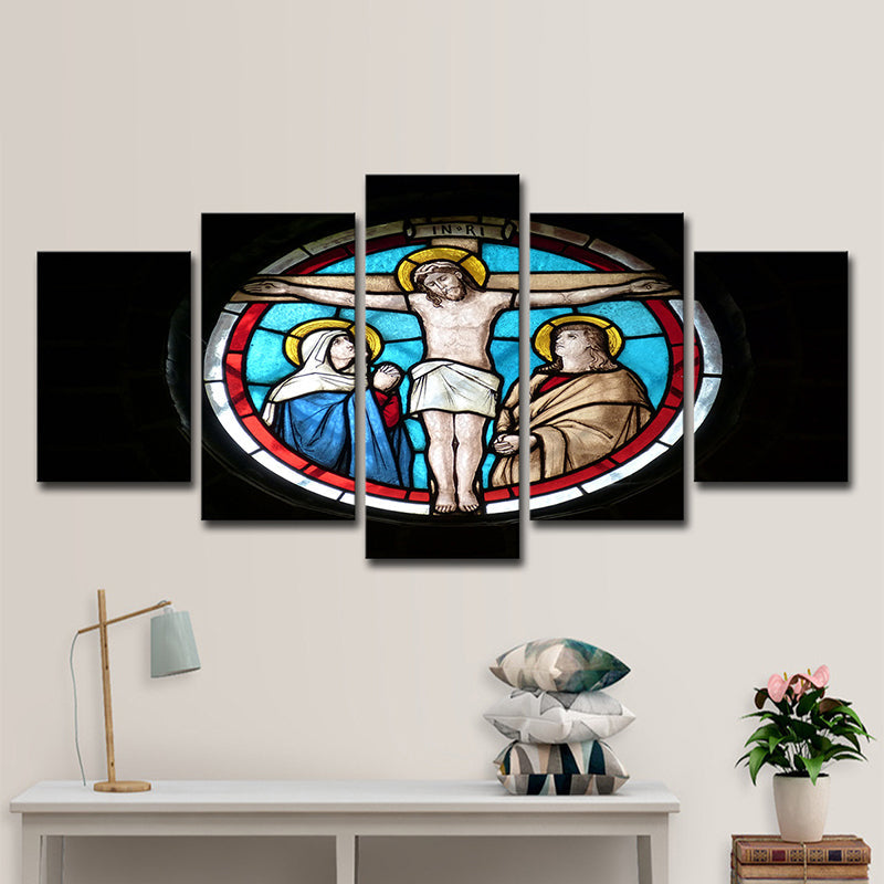 Frendorf | Schwarze religiöse Leinwandkunst Kreuz von Jesus Christus modernes Mehrteiliges Wanddekor für zuhause