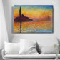 Texturiertes oranges gewickeltes Leinwand modernes Stadtbild am Fluss Sonnenuntergangslandschaft Wandkunst