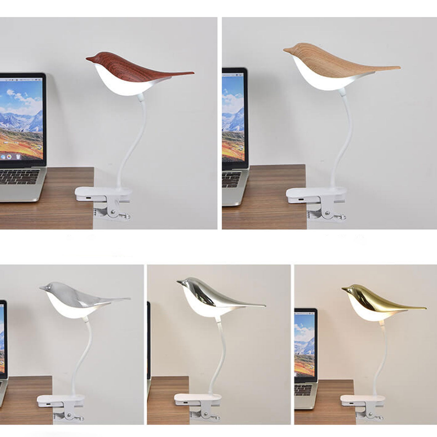 Frendorf | BrightBird Nordic LED Tischlampe | USB-Ladung | Nachtlicht mit Vogelclip | Modernes Design
