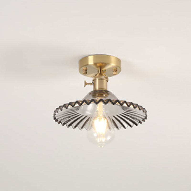 Frendorf | Lotuvia Japanische Vintage Deckenleuchte | Glas & Messing | Lotus Design | Semi-Flush-Mount