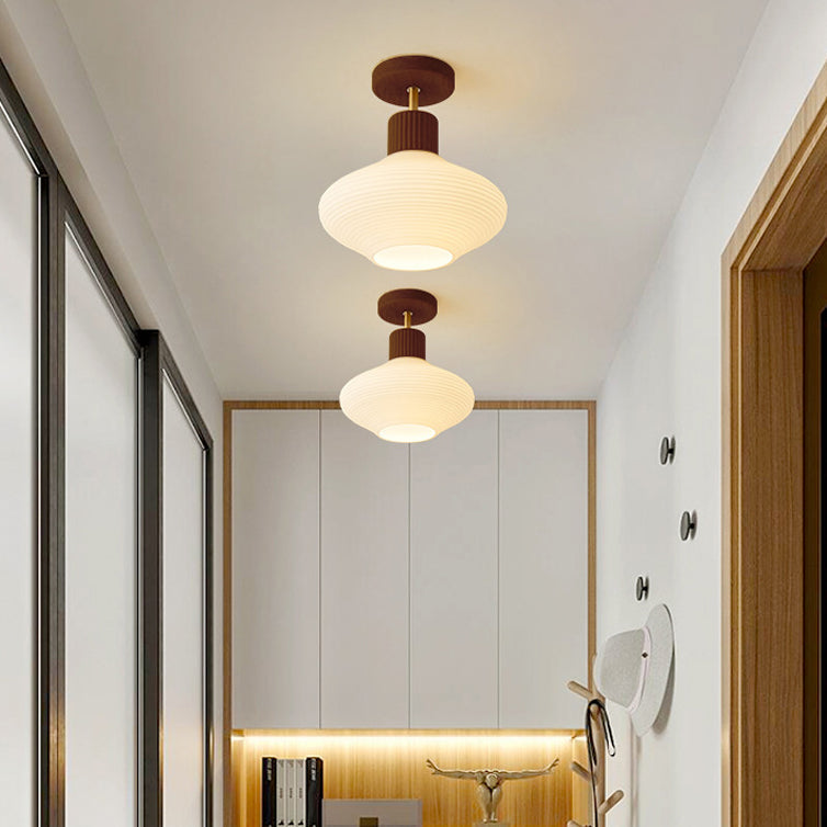 Frendorf | GlowLoom Nordic Oval Deckenleuchte | Holzstreifen Glasdesign | Halbrunde LED Lampe | Moderne Beleuchtung