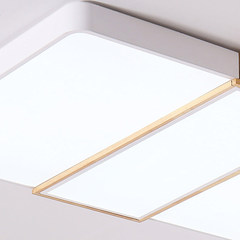 Zeitgenössische skandinavische quadratische rechteckige Kombination Holz Eisen LED Deckenleuchte für das Wohnzimmer