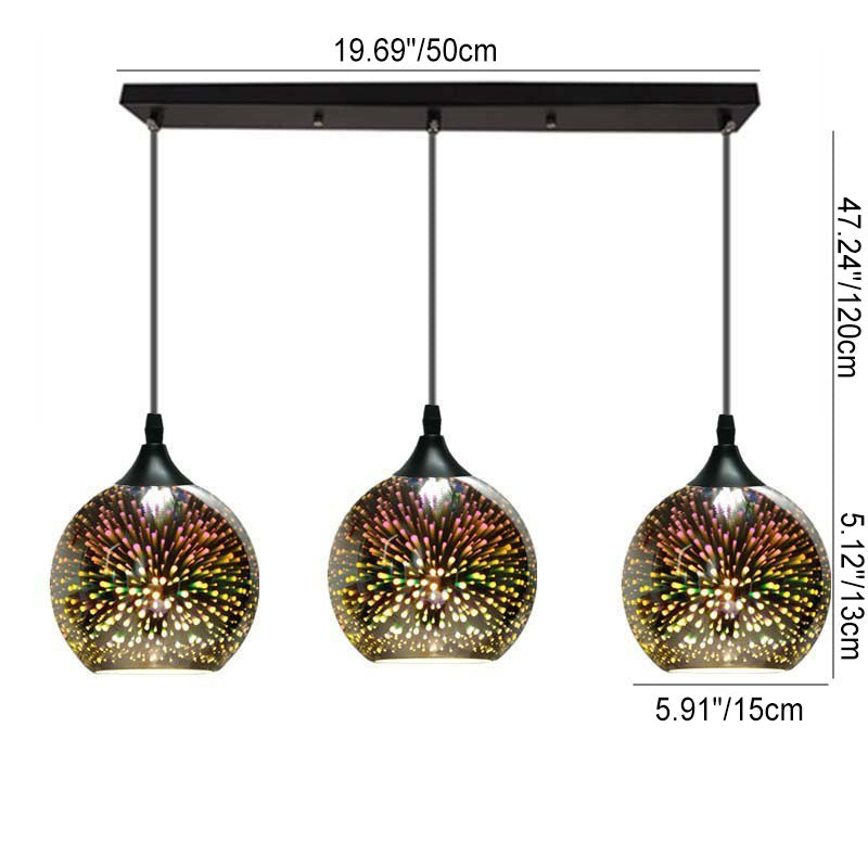 Frendorf | ElysianSpark 3D Creative LED Kronleuchter | 2/3 Lichter | Feuerwerksglas-Dome | Modernes Design | Stimmungslicht für Zuhause