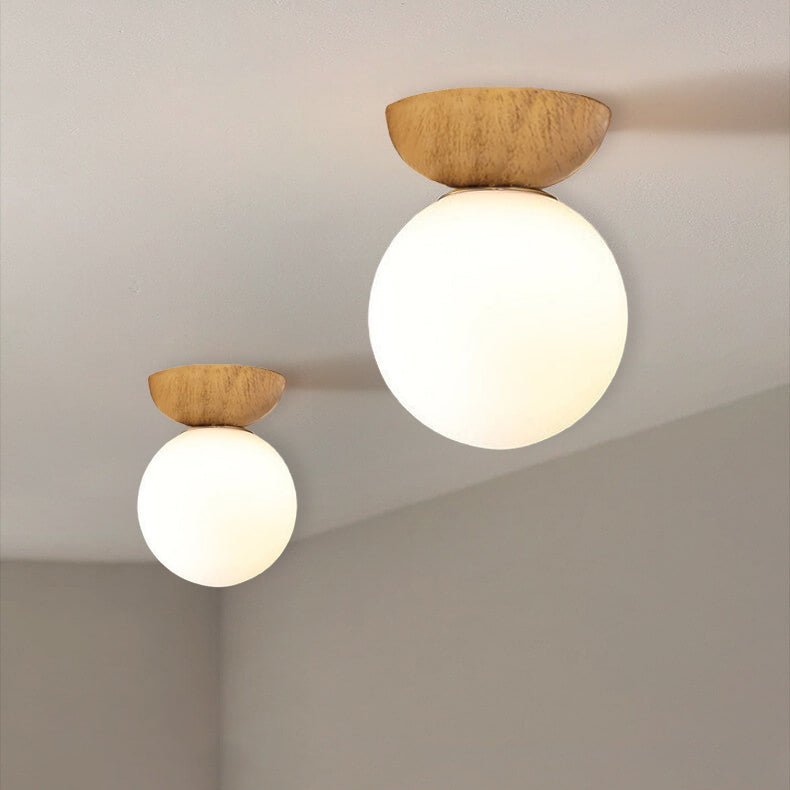 Frendorf | LumiHaus Deckenleuchte Holz | Japanisch-Nordisches Design | Glas Kugel | Warmes Stimmungslicht