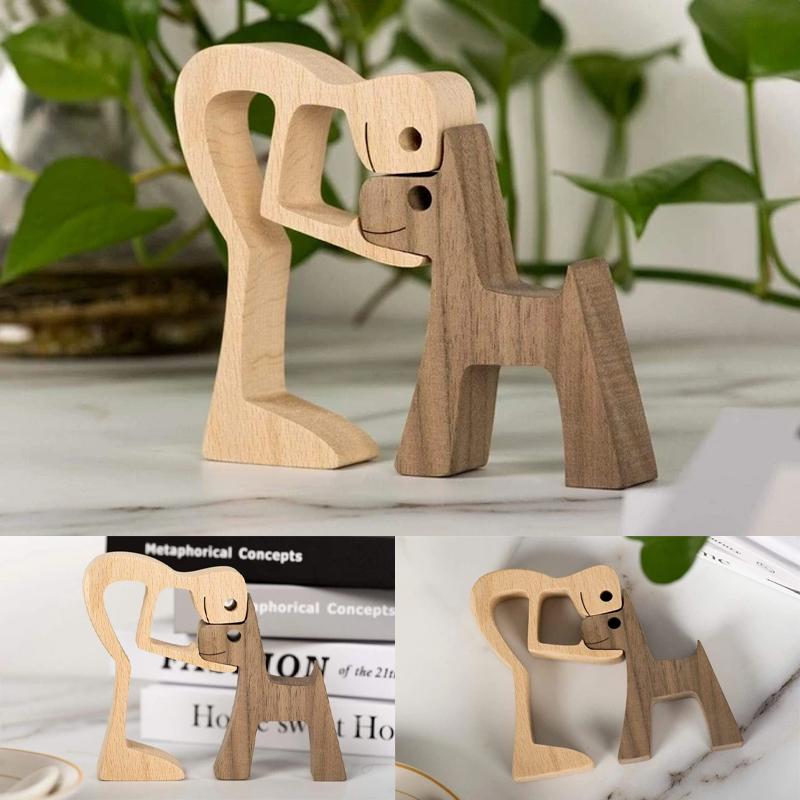 Frendorf | Haustierliebhaber Geschenke Holzskulptur Familie & Welpe Holzhandwerk Tischornamente