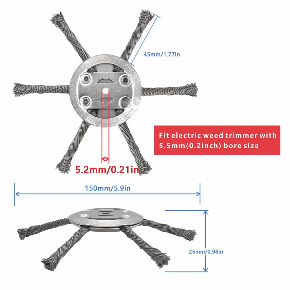 Frendorf | 15 cm Drahtbürstenkopf für Rasentrimmer – Unkrautbürste für Hof, Wege & Garten