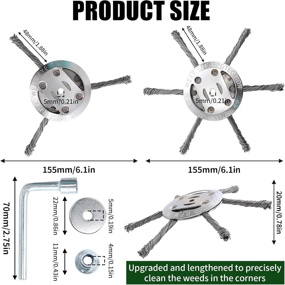 Frendorf | 15 cm Stahlbürsten-Trimmerkopf – Sicher für Beton- & Steinflächen geeignet