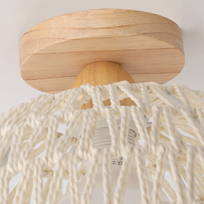 Frendorf | Rattana Deckenleuchte | Japanisches Design | Halbrundes Holz & Rattan | Beleuchtung für Wohnzimmer