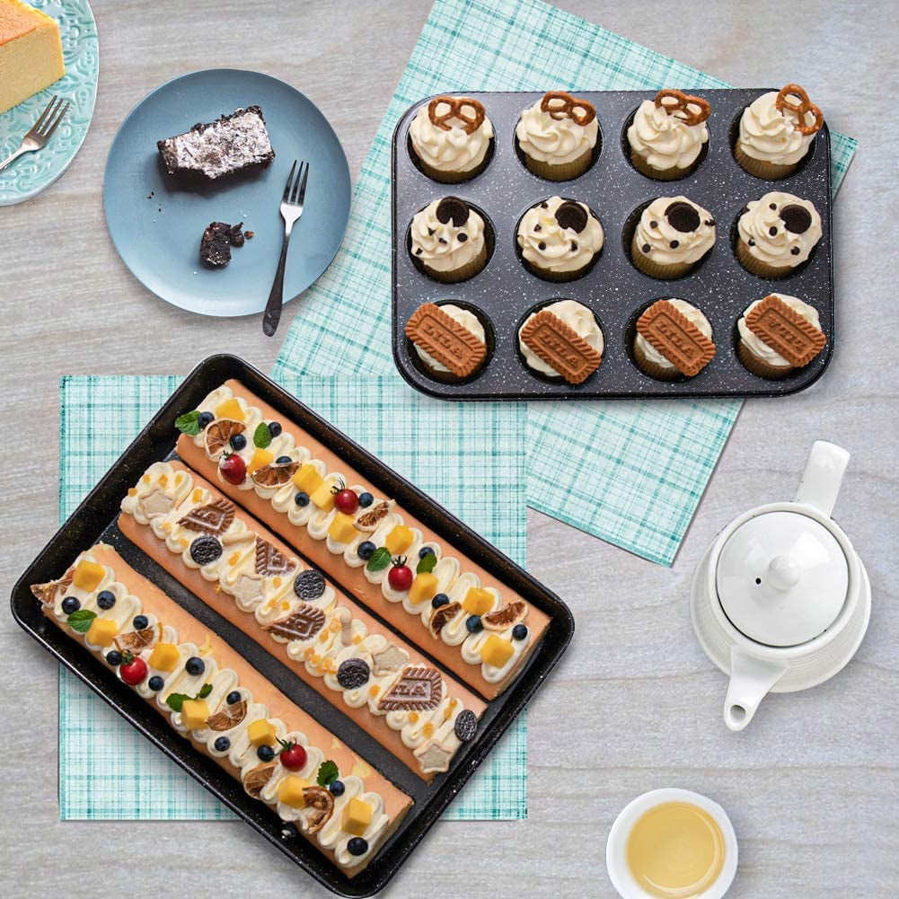 Frendorf | 10-Teiliges Antihaft-Backset mit Backform, Keksblech-Set, Kuchen-/Muffinform und Pizzapfanne, 10-teilige Backgeschirr-Sets (keramisch beschichtet Schwarz)
