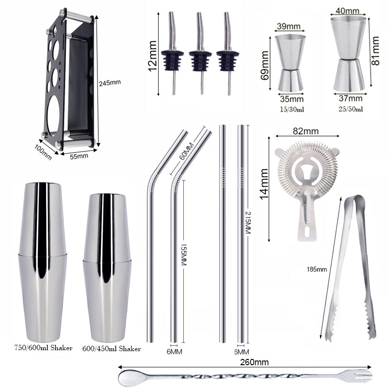 Frendorf | 15 Stück Cocktail Shaker Edelstahl Wein Shaker Mixer Bar