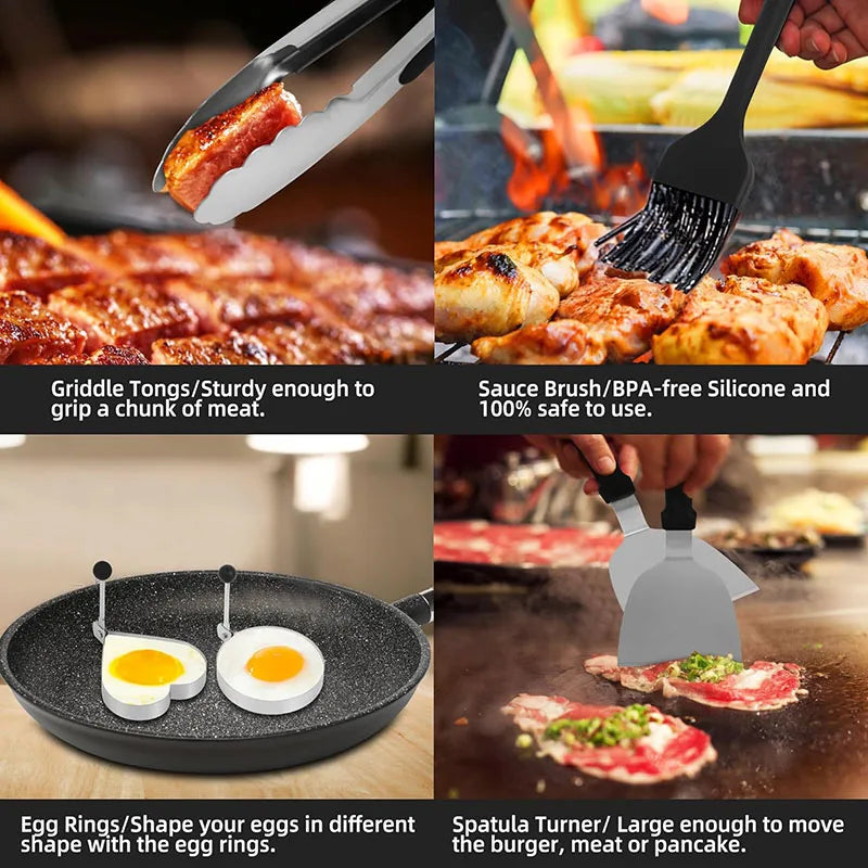 Frendorf | 15-teiliges Edelstahl-Griddle-Zubehörset BBQ-Werkzeuge Set