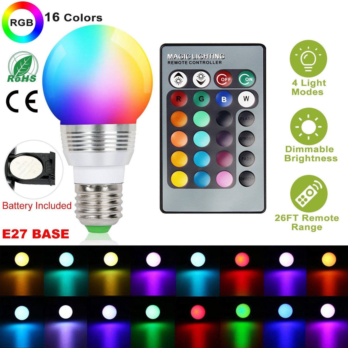 Frendorf | 16 Farben Wechsel LED-Lampen E27 3W RGD Dimmbare Stimmungsbeleuchtung Lampe