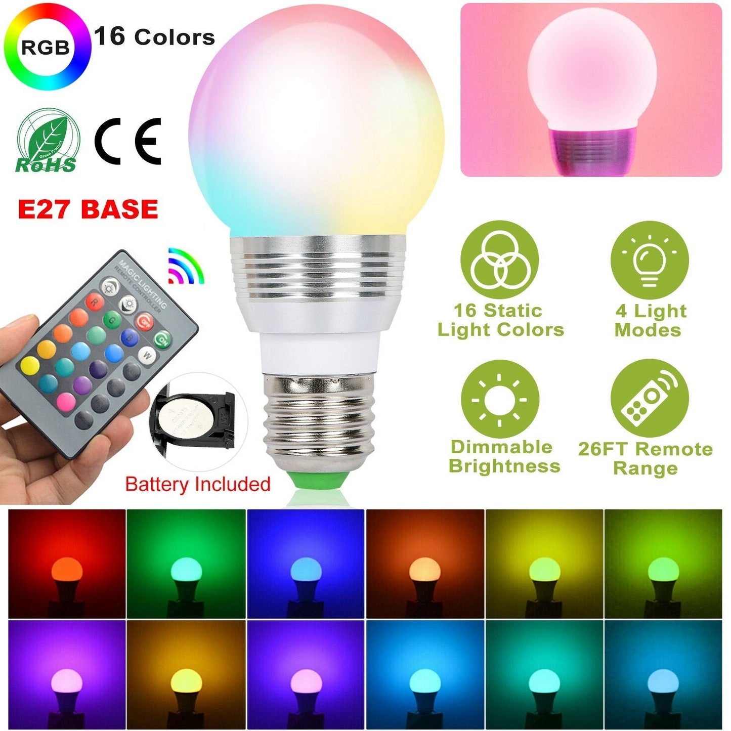 Frendorf | 16 Farben Wechsel LED-Lampen E27 3W RGD Dimmbare Stimmungsbeleuchtung Lampe