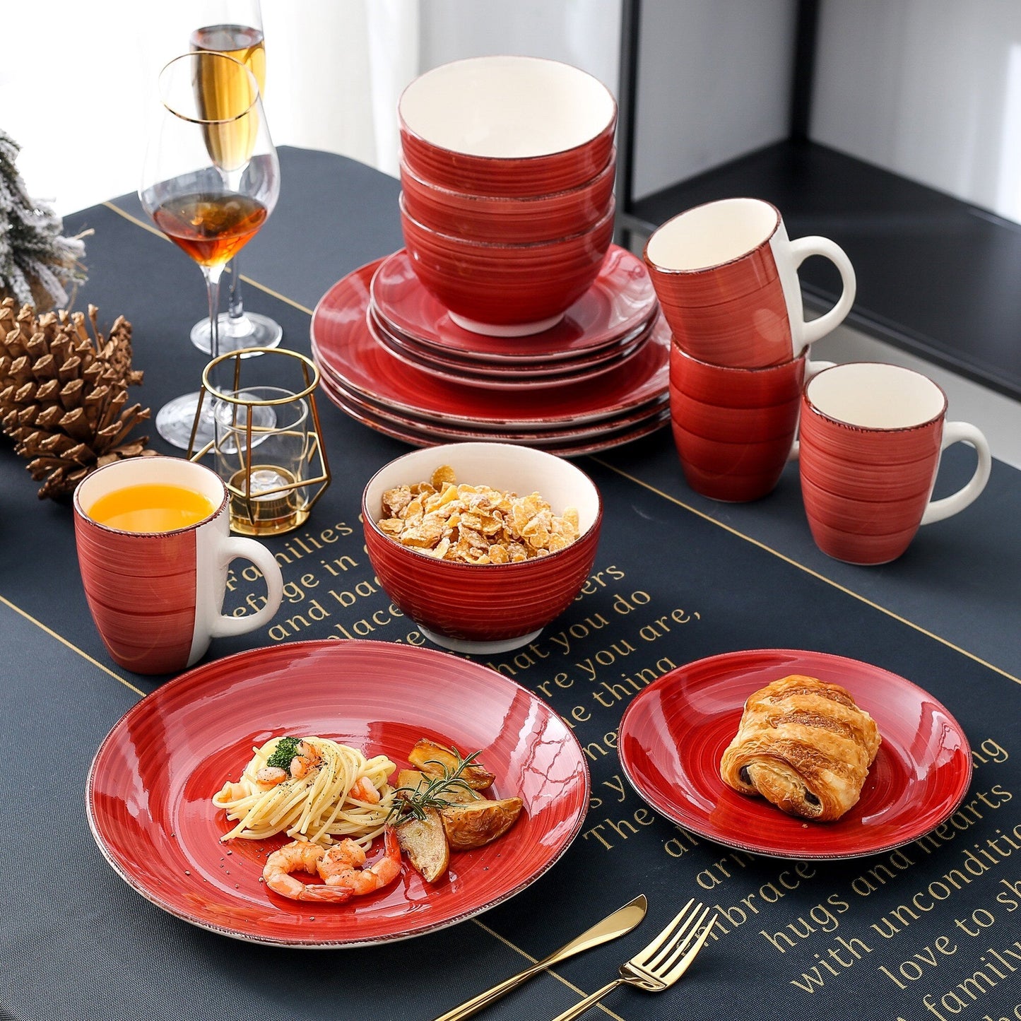 Frendorf | 16-Teiliges Porzellan Dinner Set Vintage Look Keramik Teller Set