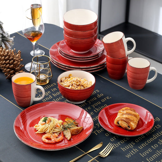 Frendorf | 16-Teiliges Porzellan Dinner Set Vintage Look Keramik Teller Set