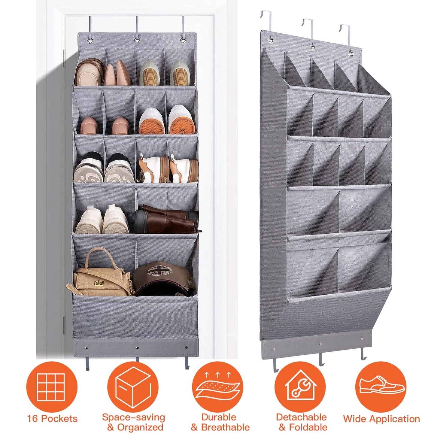 Frendorf | 16 Taschen Schuh-Organizer Über Der Tür 5-stufig mit 6 Haken
