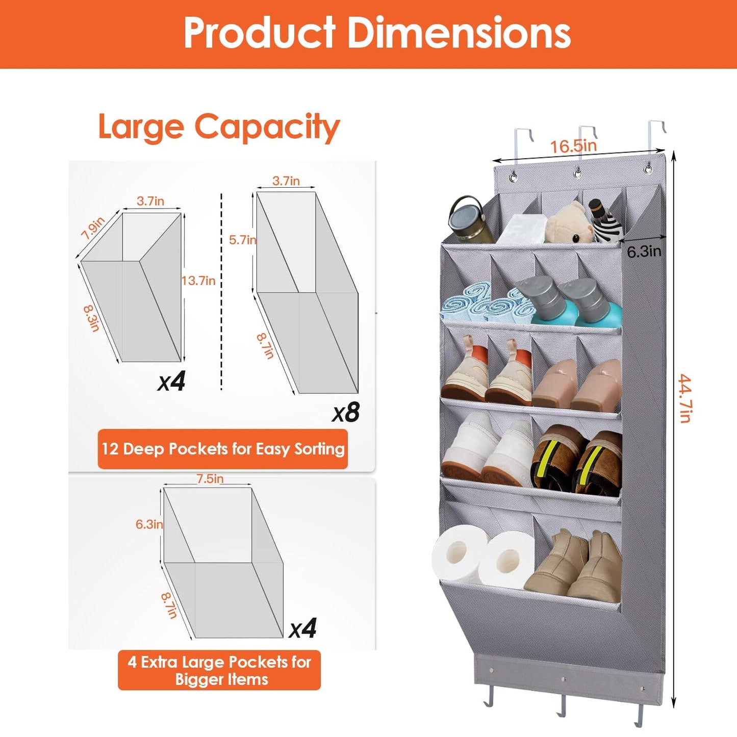 Frendorf | 16 Taschen Schuh-Organizer Über Der Tür 5-stufig mit 6 Haken
