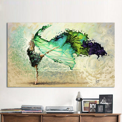 Frendorf | Modernistische Vrouw Danst Wandkunst Canvas Textured Groene Schilderij voor Woonkamer