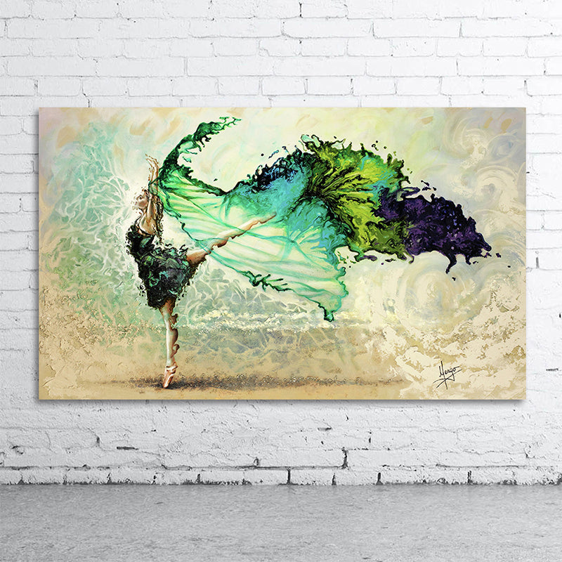 Frendorf | Modernistische Vrouw Danst Wandkunst Canvas Textured Groene Schilderij voor Woonkamer
