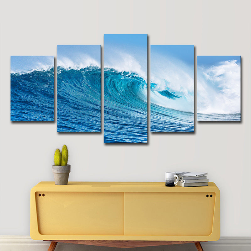 Frendorf | Big Ocean Surge Leinwandkunst Tropisches Atemberaubendes Seestück Wanddekoration in Blau, Mehrteilig