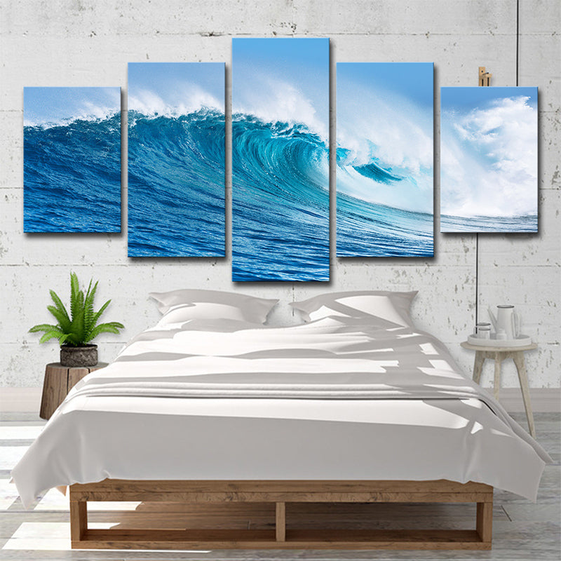 Frendorf | Big Ocean Surge Leinwandkunst Tropisches Atemberaubendes Seestück Wanddekoration in Blau, Mehrteilig