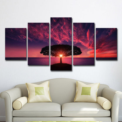 Frendorf | Lila Avondgloren Muurkunst Levensboom Moderne Multi-Piece Canvas Print voor Woonkamer