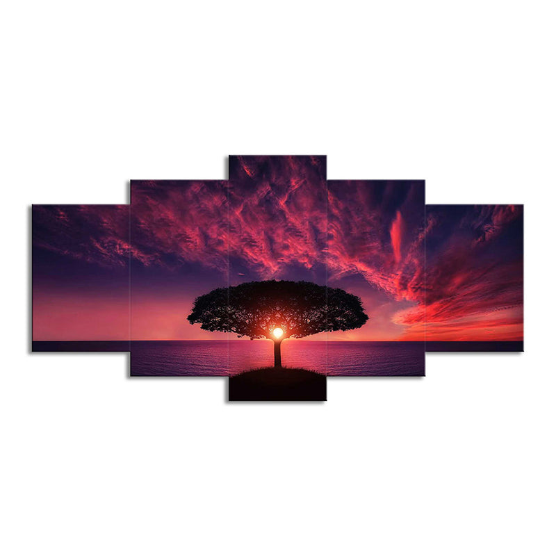 Frendorf | Lila Avondgloren Muurkunst Levensboom Moderne Multi-Piece Canvas Print voor Woonkamer