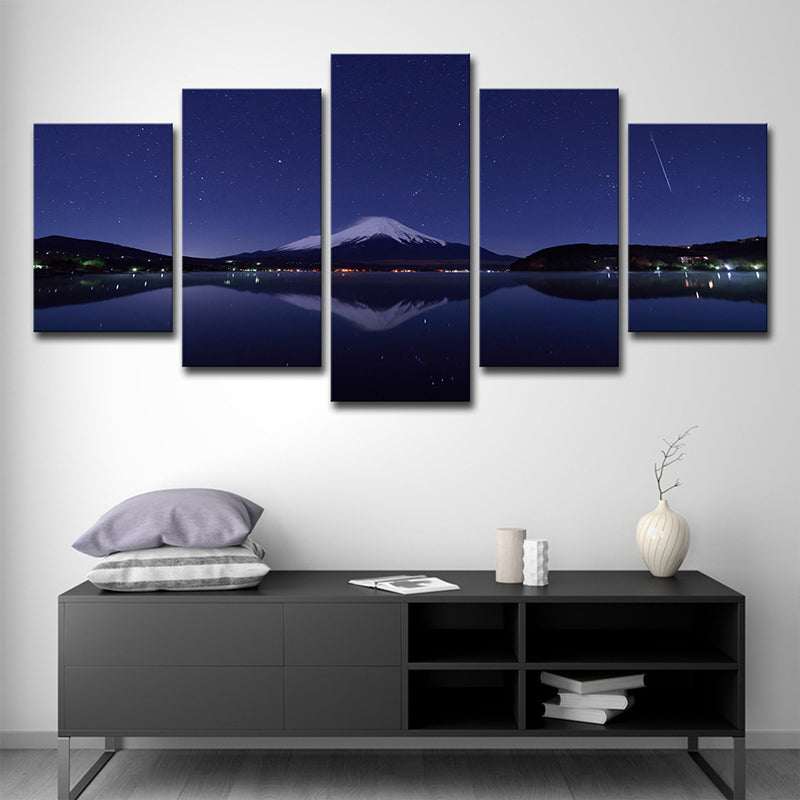 Mount Fuji Nachtansicht Kunstdruck Blau-Schwarz Zeitgenössische Wanddekoration für das Wohnzimmer