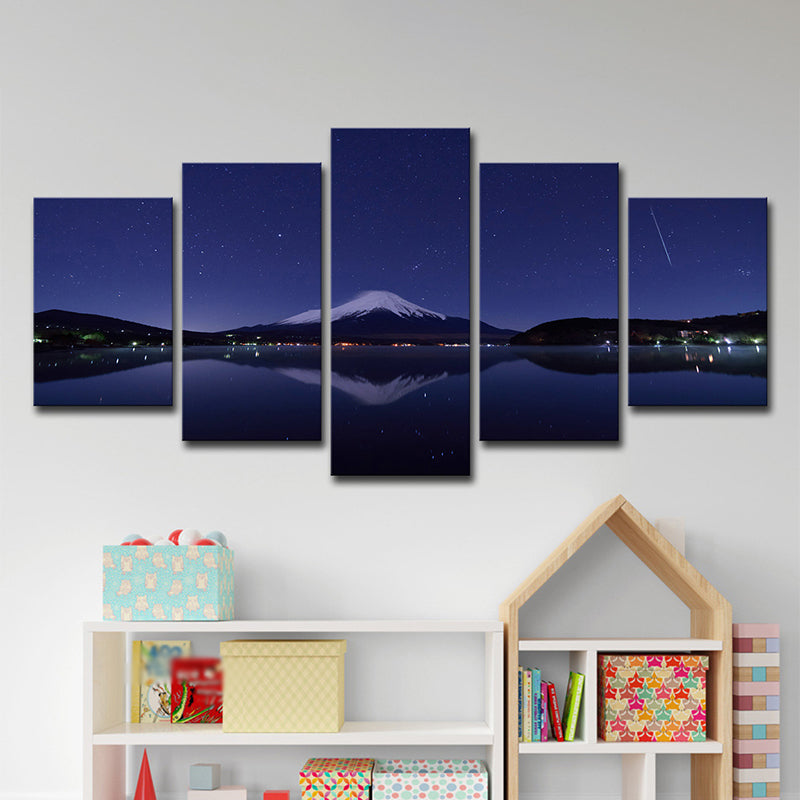 Mount Fuji Nachtansicht Kunstdruck Blau-Schwarz Zeitgenössische Wanddekoration für das Wohnzimmer