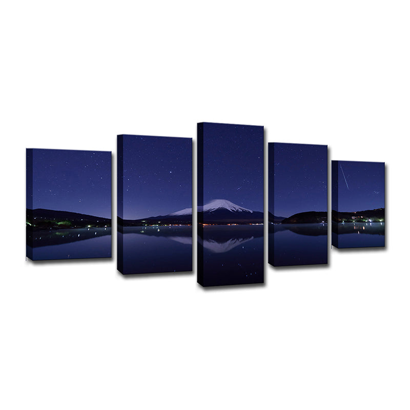Mount Fuji Nachtansicht Kunstdruck Blau-Schwarz Zeitgenössische Wanddekoration für das Wohnzimmer