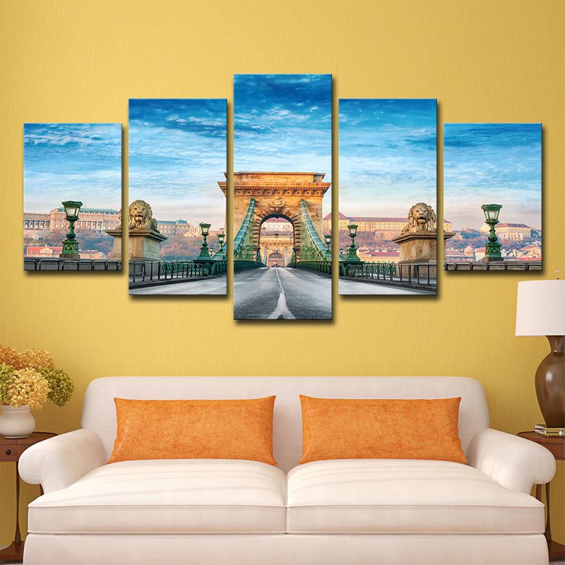Frendorf | Boedapest Brug Canvas Kunst Wereld geïnspireerde Schilderachtige Landschap Muurdecor in Blauw