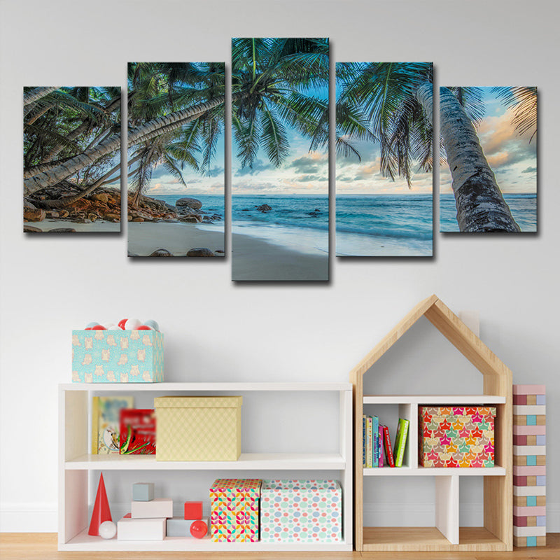 Tropix Beach Kokosnussbäume Leinwand Wandkunst Blau Mehrteilige Wanddekoration für das Wohnzimmer