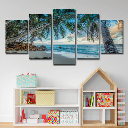 Tropix Beach Kokosnussbäume Leinwand Wandkunst Blau Mehrteilige Wanddekoration für das Wohnzimmer