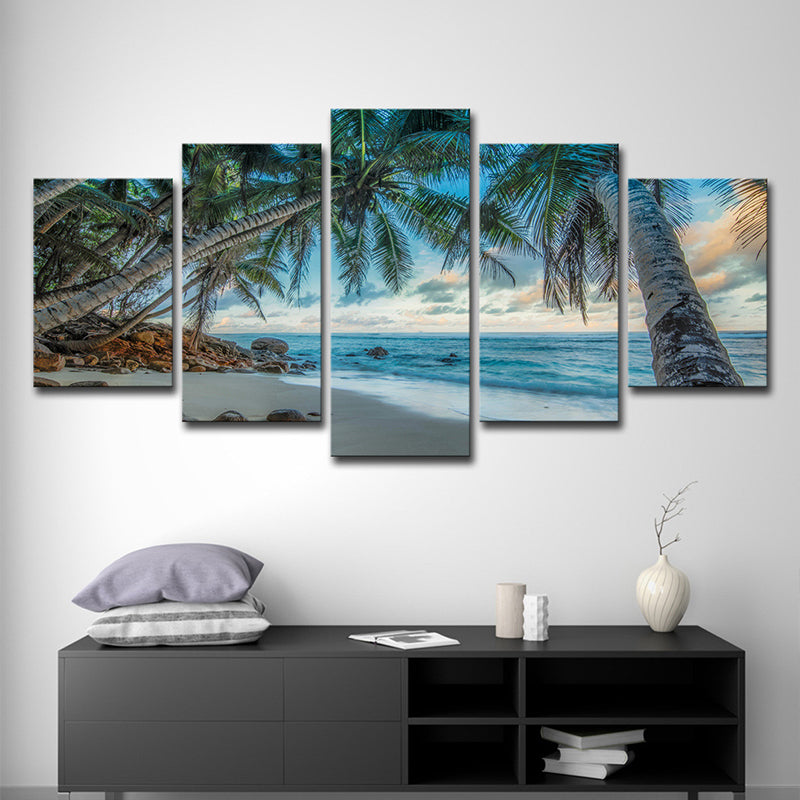 Tropix Beach Kokosnussbäume Leinwand Wandkunst Blau Mehrteilige Wanddekoration für das Wohnzimmer