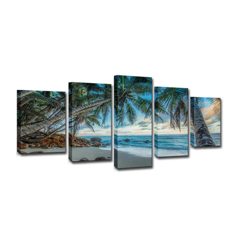 Tropix Beach Kokosnussbäume Leinwand Wandkunst Blau Mehrteilige Wanddekoration für das Wohnzimmer