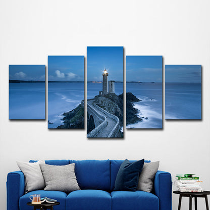 Frendorf | Blauwe Zeegezichten Vuurtoren Wandkunstafdruk Meerdere Stukken Wanddecoratie voor de Gezinskamer